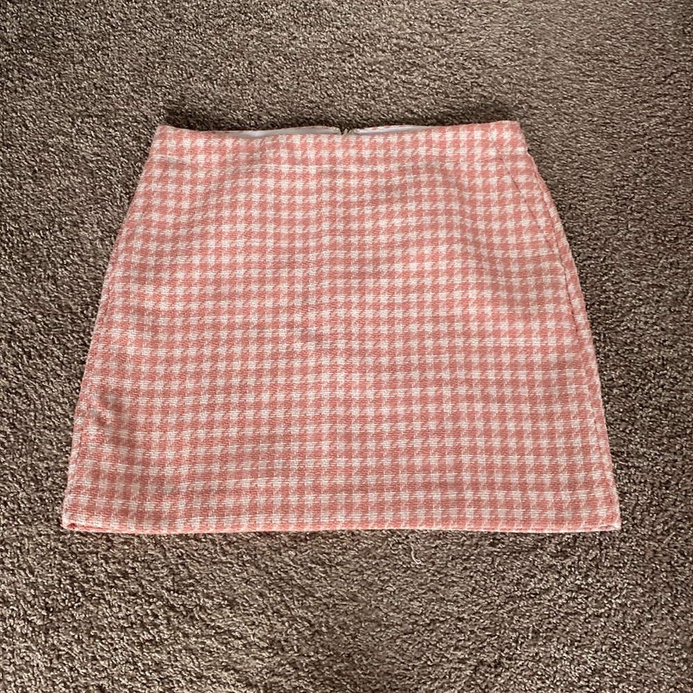 NWOT LOFT Pink and White Checker High Rise Pocket Shift Mini Skirt  for Women